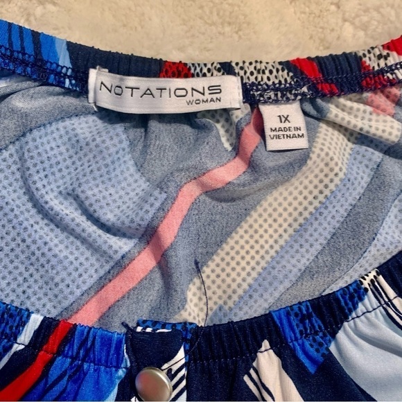 Notations Tunic Top 1X Red White Blue Short Sleeves Buttons Stretchy Boat Neck - Picture 9 of 15